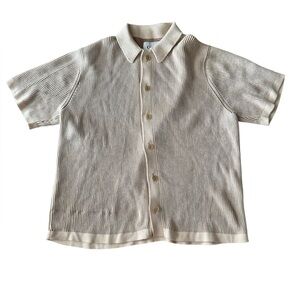 Corridor NY FLAW Mens Large Cardigan Sweater Button Down Striped Ribbed Brown